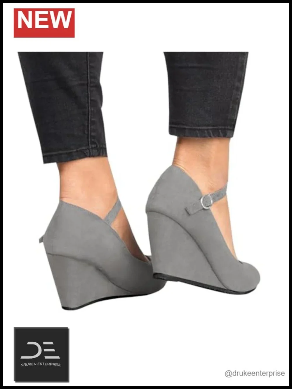 Wedge Pumps Mary Jane Shoes Adjustable Ankle Strap Closed Toe Heels